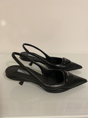 PRADA Damen Schuhe Sandale Slingback-Pumps Gr. 39,5 Leder schwarz