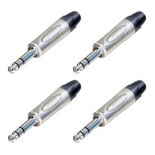  4 Pack Neutrik NP3X 1/4" TRS Stereo Male Cable Mount Plug - Nickel Shell