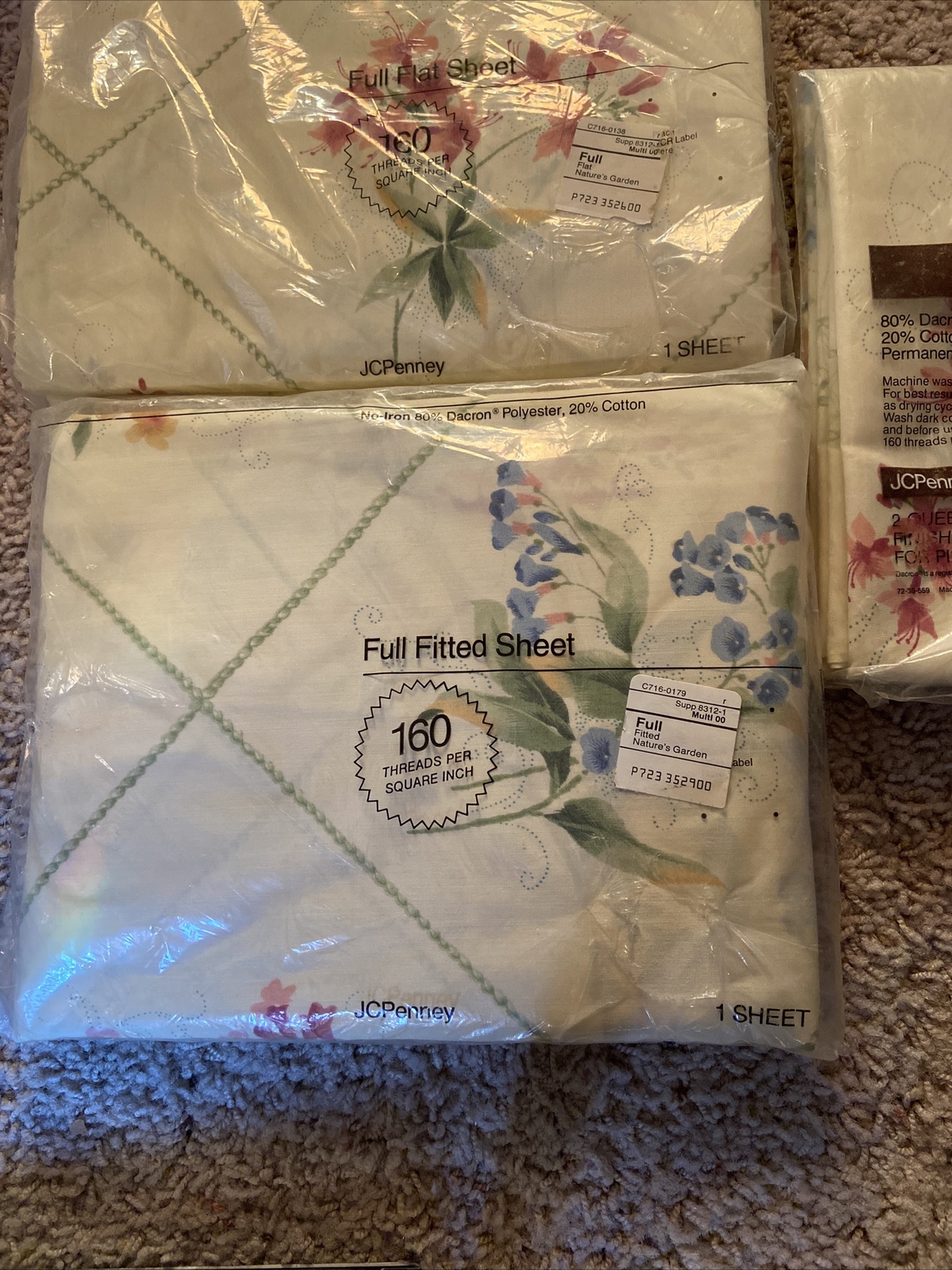 Vintage Full Sheet Set JC Penney Nature’s Garden Flat Fitted &Queen