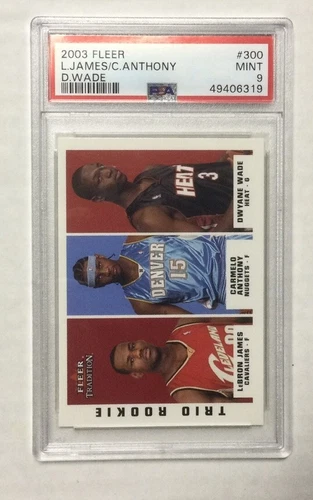 LEBRON JAMES DWAYNE WADE CARMELO ANTHONY 2003-04 Fleer Tradition Trio PSA 9 MINT