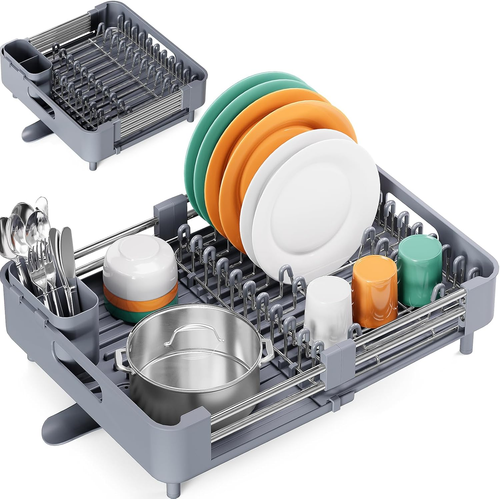 Dish Drying Rack for Kitchen Counter, Extendable Dish Rack with Drainboard, Expa - Picture 11 of 12