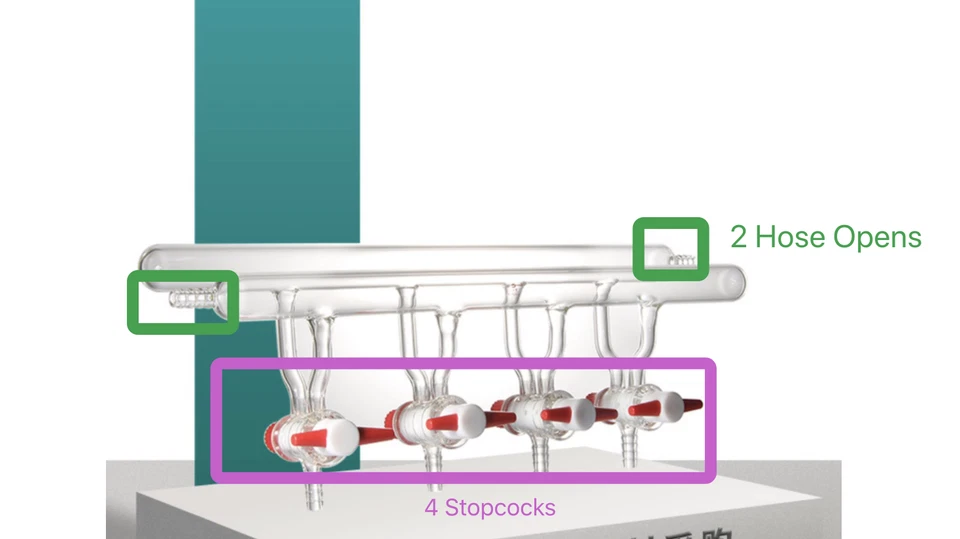 Schlenk line 4 open hose manifold vacuum gas distributor 3/4/5 ptfe glastopcock - Image 3 of 4