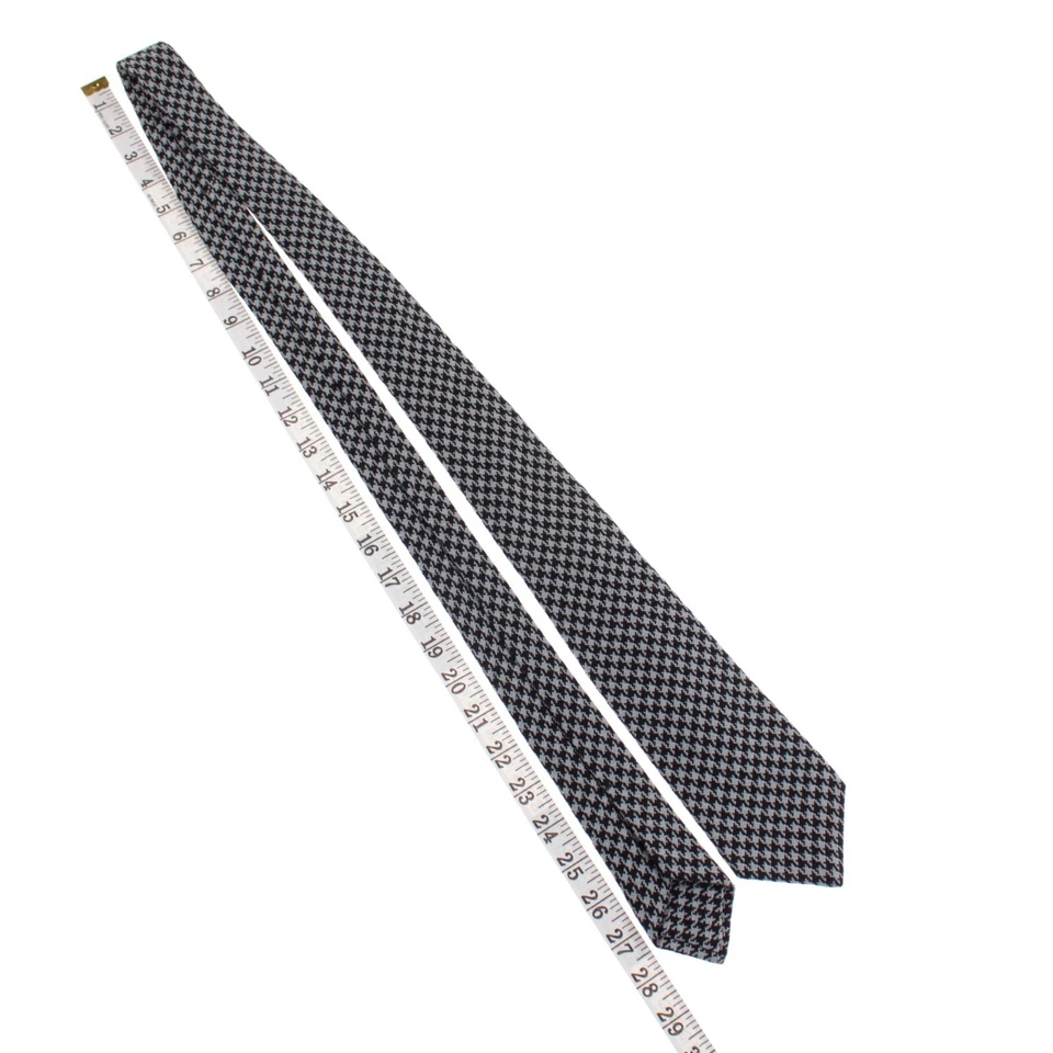 Kiton NWOT 100% Silk Seven Fold Neck Tie Light Gray/Blue and Black Houndstooth - Image 3 of 4