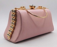 Vintage Rhinestone Evening Handbag Handle Wedding Party Clutch Purse/Lt.Pink 007