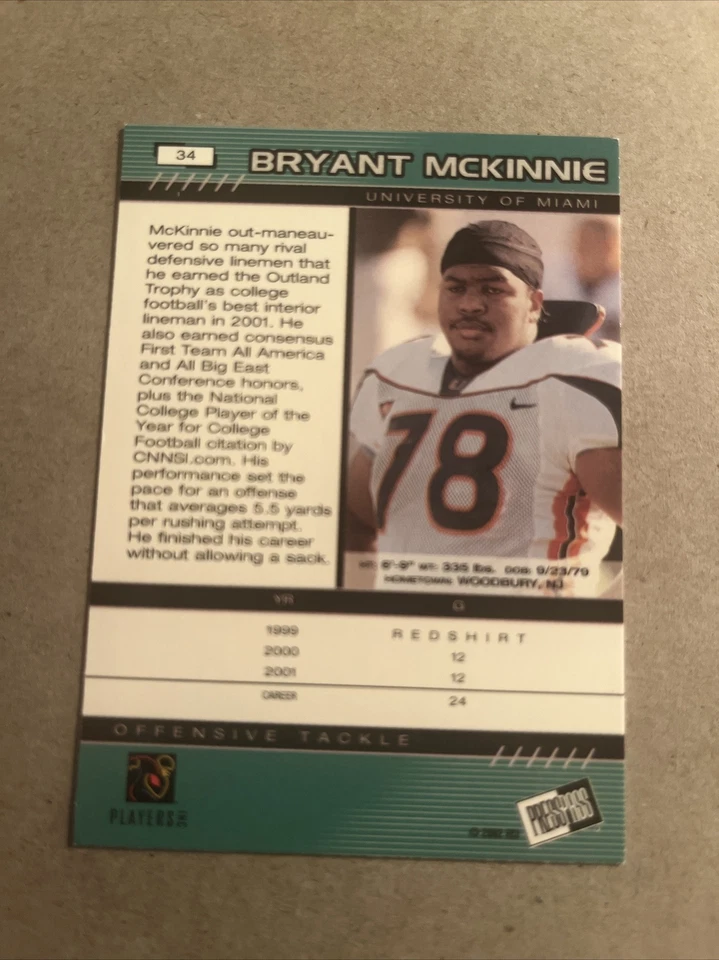 2002 Press Pass Bryant McIntosh RC Rookie #34 Miami Hurricanes - Image 2 of 2