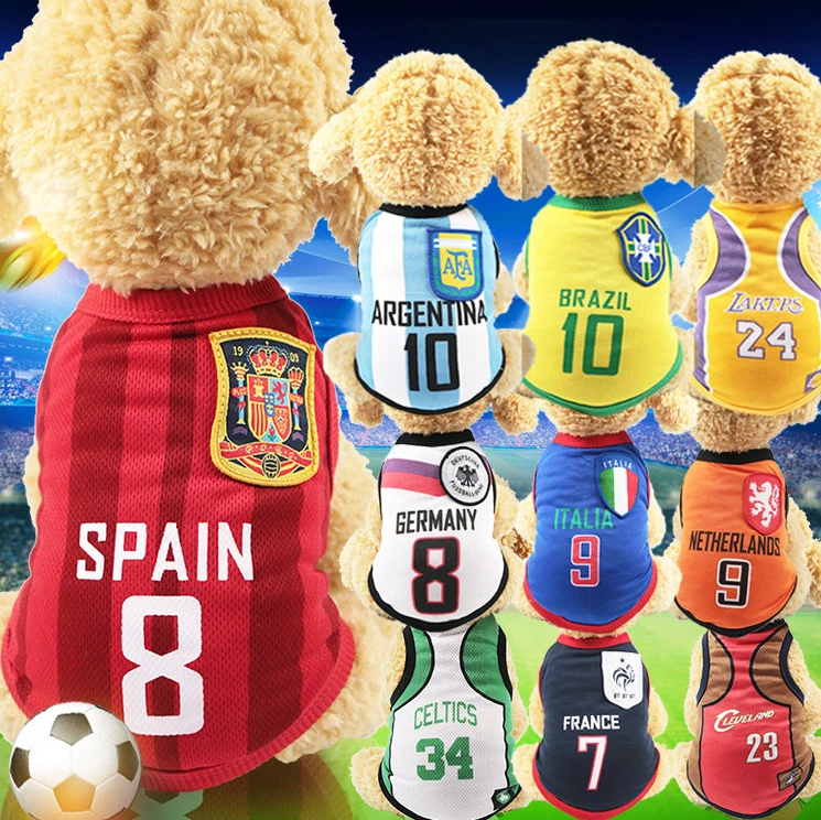 PEQUEÑO CHALECO GRANDE PERRO ROPA PARA MASCOTAS COPA DEL MUNDO FÚTBOL ROPA CACHORRO PELUCHE Foto 2 de 4