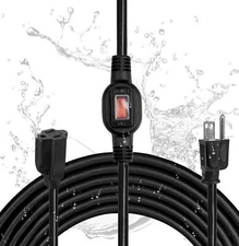 10 Ft Black Outdoor Extension Cord with Waterproof Inline Switch On/Off SJTW ...