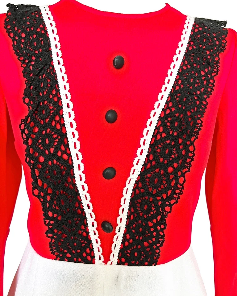WOMEN'S/LADIES 60'S VINTAGE CLOTHES,  RED/WHITE MINI SKATER FOLK BOHO DRESS, 8 - Image 3 of 4