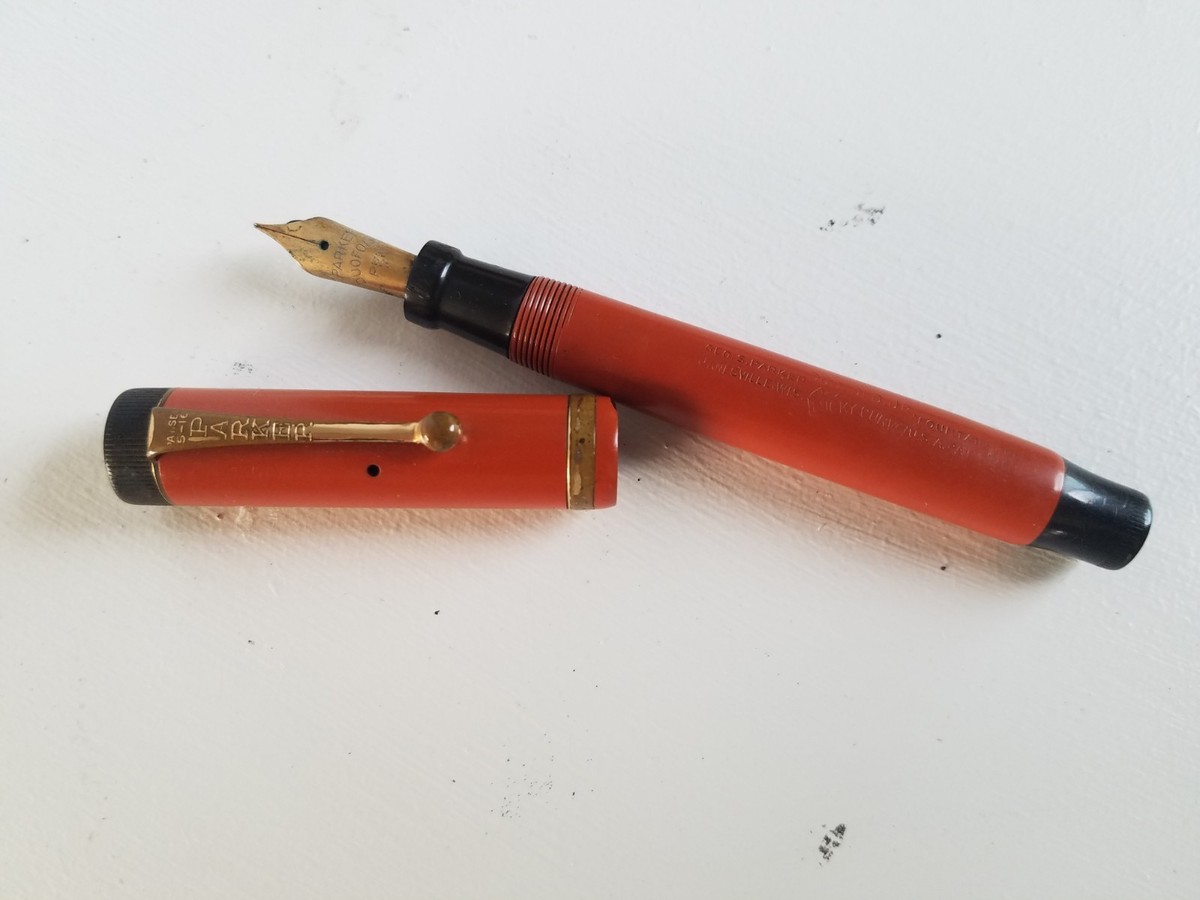 Antique Vintage PARKER DUOFOLD JR. LUCKY CURVE FOUNTAIN PEN ORANGE