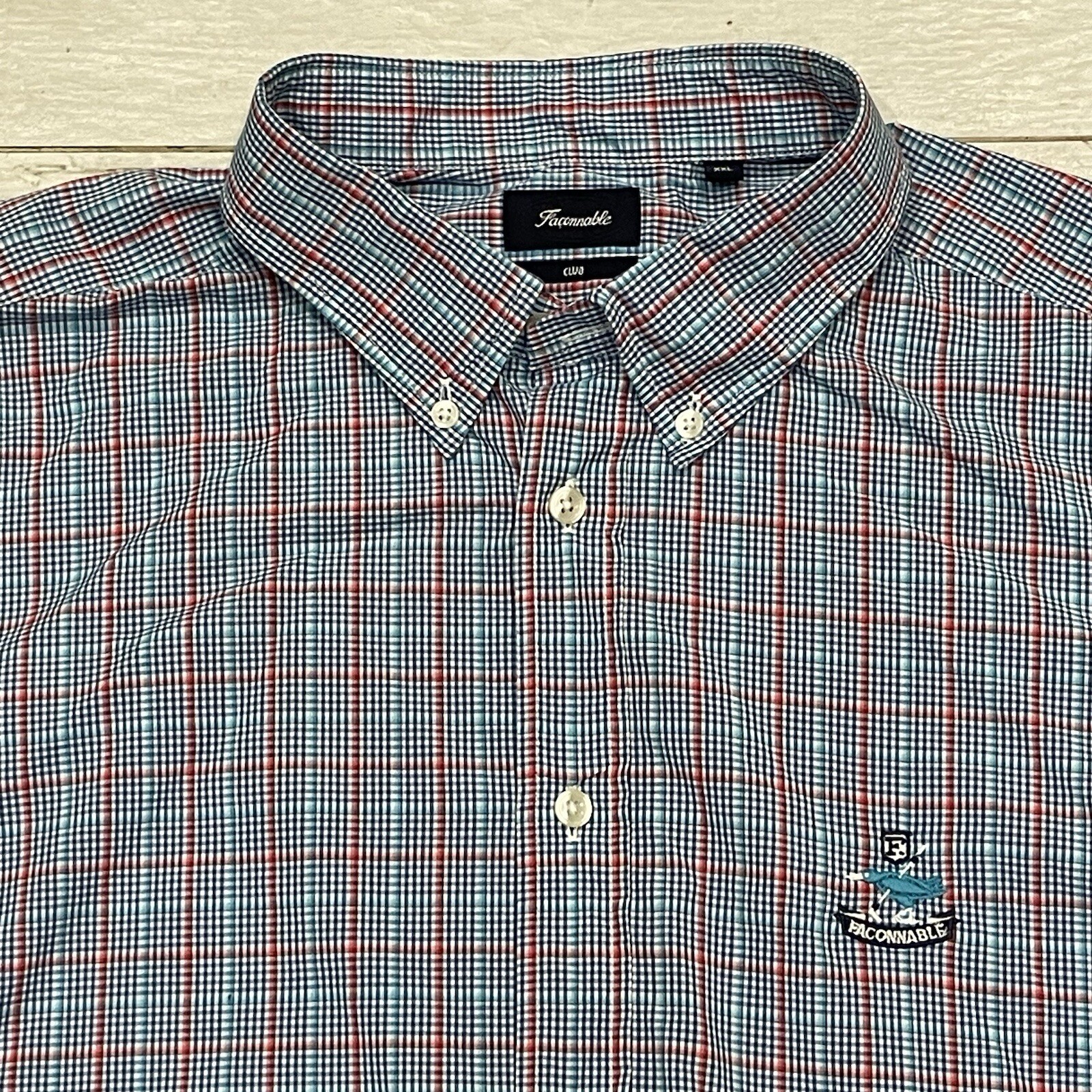 Faconnable Shirt Men's XXL Blue White Red Check Birdie Club Golf