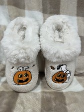 American Eagle Snoopy Pumpkin Slippers White Size M 7-8 Halloween Jack-O-Lantern