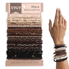 20 PCS Boho Hair Ties, Bracelets Hair Ties for Thick or Thin Hair, 5 Styles Boho