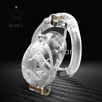 Plastic Male Chastity Device Double-Lock Cage for Men Head Removable Belt CC377