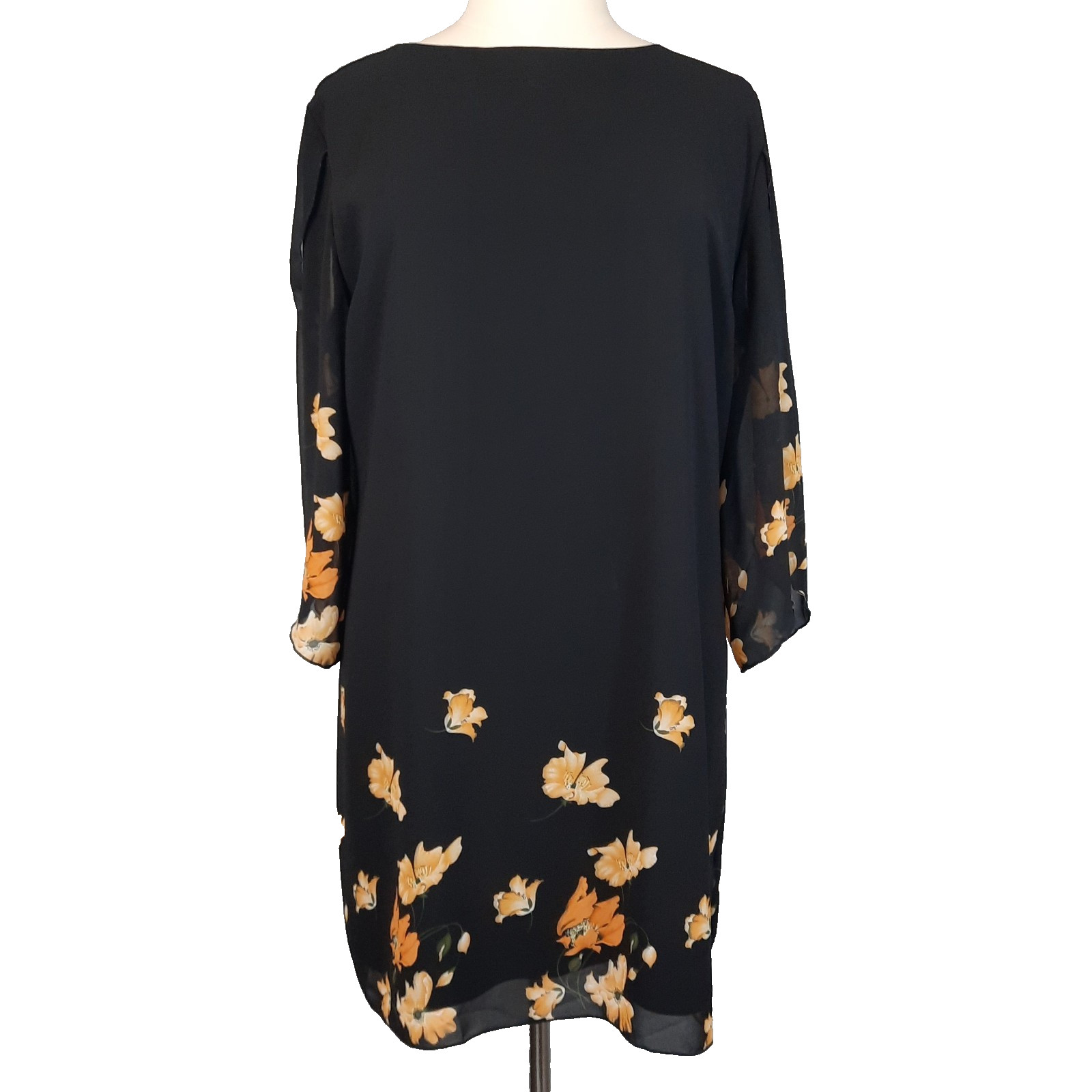 Grace Karin Dress Womens 3XL Black Orange Floral Chiffon Sheer Split Sleeves