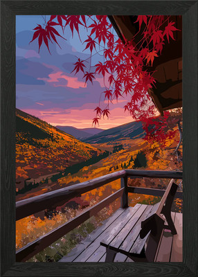 Herbst Bergblick von Hütte Dez gerahmtes Wandbild Poster Leinwanddruck Bild