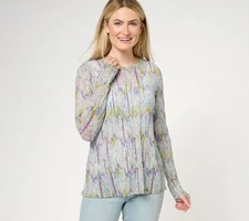 LOGO by Lori Goldstein Women's Top Sz XS Printed Mesh Multi-colored A613723