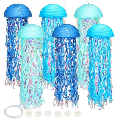 10'' Blue Hanging Jellyfish Lanterns, Under The Sea Party Decor