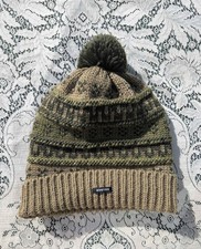 Burton Retro Green Beige Nordic Grunge Chunky Knit Pom-Pom Beanie Bobble Hat