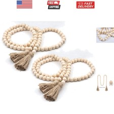 60 Inches Wood Bead Garland,Wooden Beads with Tassel,Farmhouse Beads Rustic P...