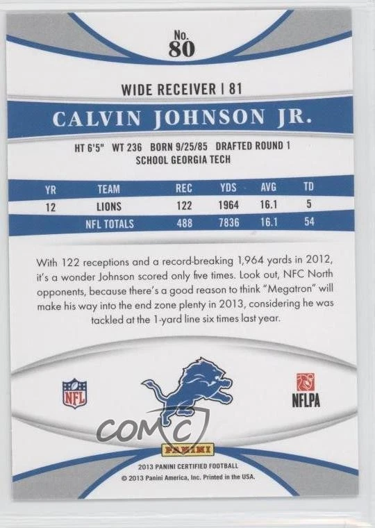 2013 Certified Platinum Red Calvin Johnson Jr #80 HOF - Image 2 of 2