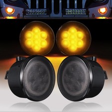 JK Wrangler Turn Signal Lights Smoked Lens Amber LED Flasher Blinker Indicato...