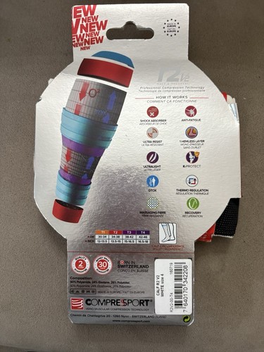 Compression Socks Compressport r2v2 White T4 Calf Length Running Jogging Size 4 - Picture 10 of 11