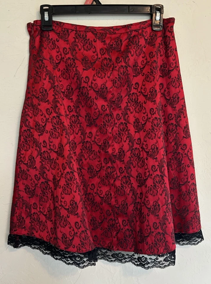 Falda vintage años 90 Y2K My Michelle gótica victoriana vampiro 7 8 rojo satinado negro encaje Foto 2 de 4