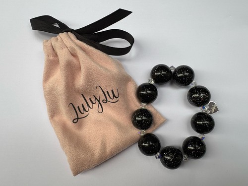 Luly Lu "Starry Night" Silver Glitter Black Ball AB Swarovski Crystal Bracelet - Picture 5 of 5
