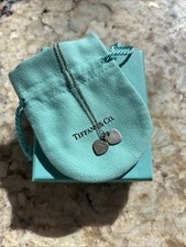 Please Return To Tiffany & Co Silver Mini Double Heart Pendant Necklace with Box