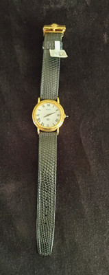 GUCCI LADIES WATCH BLACK LEATHER BAND WHITE FACE HAND WIND- NEW