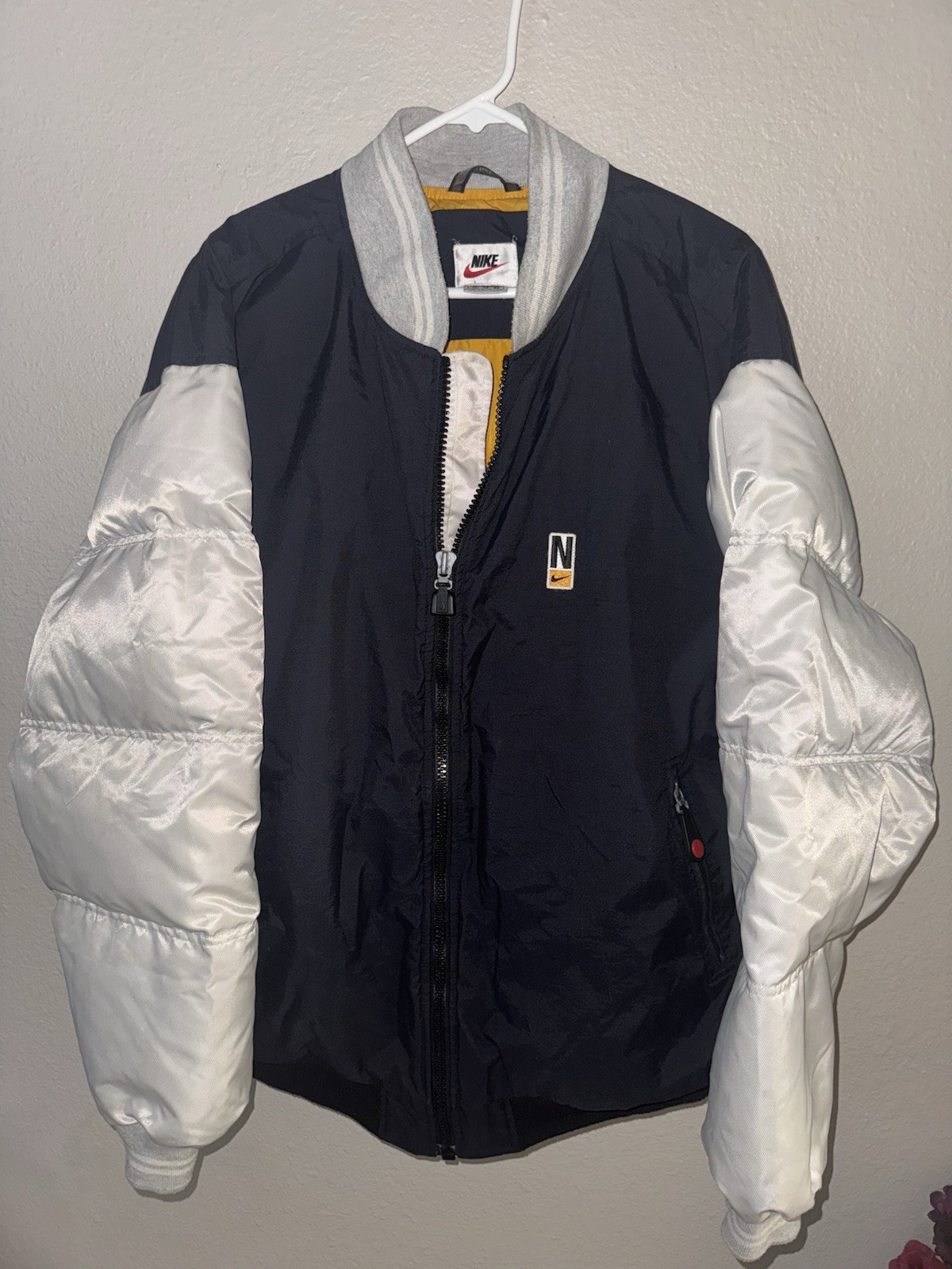 SACAI X NIKE Cappotto giacca uomo vintage Nike full zip puffy piumino d'oca manica taglia XL swoosh anni 90