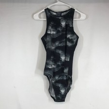 Nike Women High Neck One Piece Swimsuit Black Grey Abstract Mesh NESS9067 Size 8