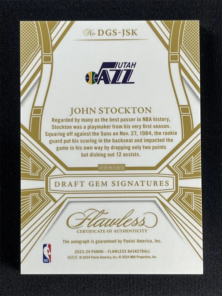 25/25 ≈1/1 ! 2023-24 Panini Flawless John Stockton Draft Gem Signatures Auto - image 2 of 2