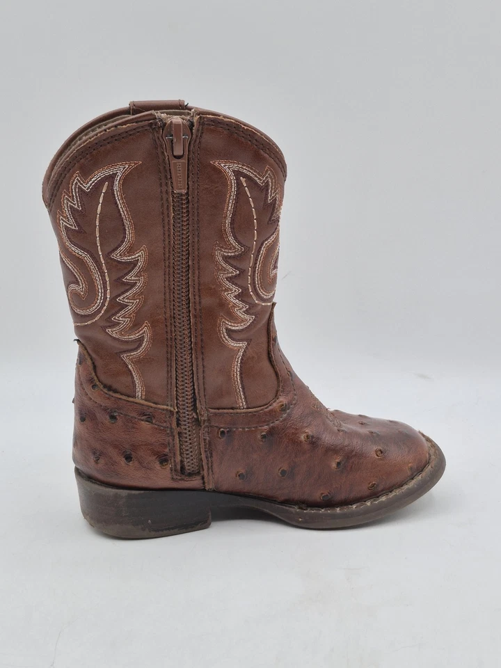 Botas de Vaquero Roper Niños Pequeños Talla 6 Marrón Estampado de Avestruz Cremallera Lateral Occidental Niños Foto 3 de 4