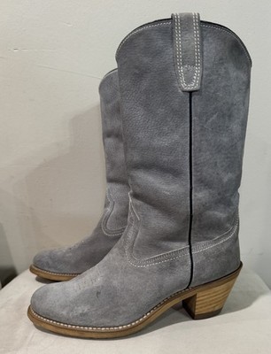 WOLVERINE Light Gray Suede Western Cowboy Boots Size 6.5  2'' Heel VTG