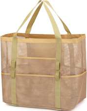 Mesh Beach Bag for Women, Large Beach Toy Pool Bag with Zipper Pocket, SandProof