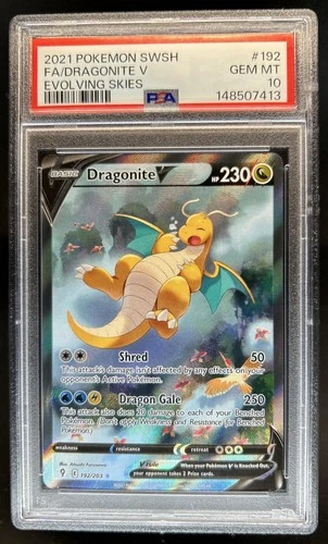 2021 Pokemon SWSH Evolving Skies Dragonite V #192/203 PSA 10 GEM MINT