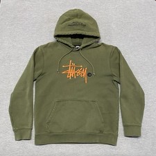 Stussy Hoodie Mens Medium Green Script Embroidered Logo Sweater Pullover Street