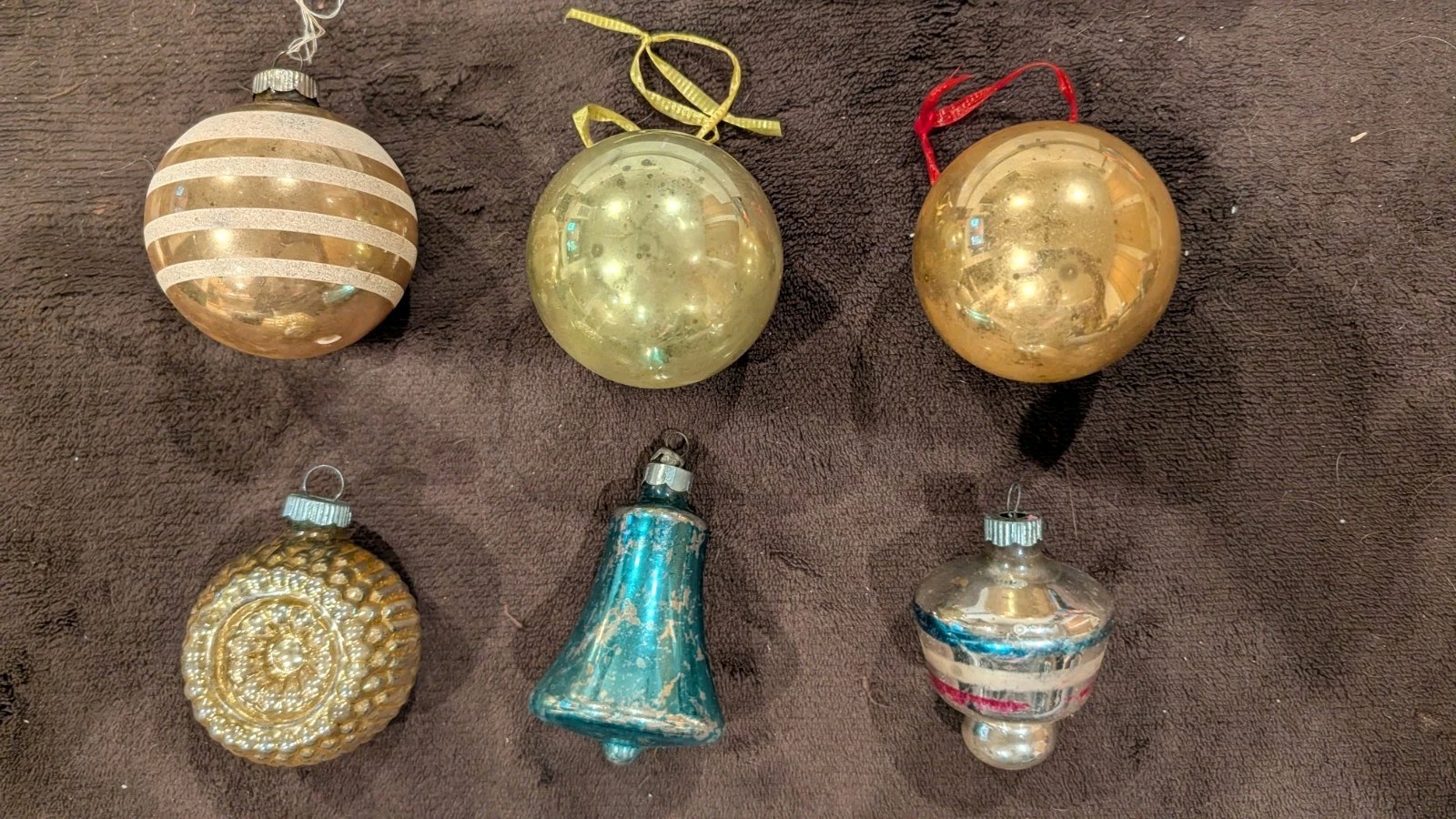 Vintage Glass Christmas Ornaments  - Lot Of 6 Bumpy