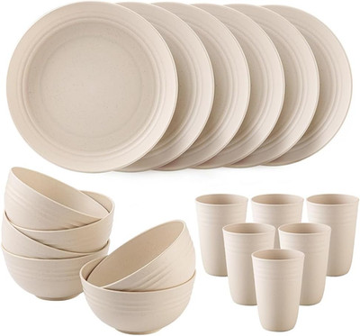 18PCS Wheat Straw Dinnerware Sets Kitchen Dinnerware Set Unbreakable Cups Plates