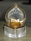 Vtg.  France Evans Cut Crystal & Bronze Heart Shape Table Cigarette Lighter 3x3 — photo 1