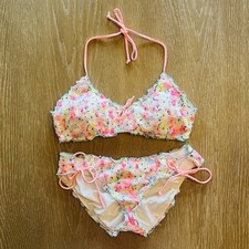 Victoria s Secret Cheeky String Bikini Pink Floral Padded Halter Swimsuit L
