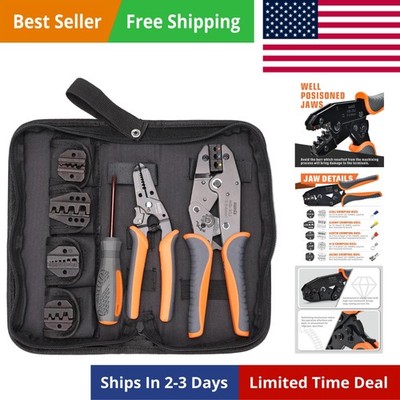 iCrimp Ratchet Wire Crimping Tool Set w/ 5 Interchangeable Jaws for Insulated...