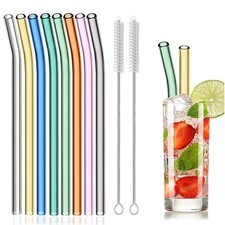 Reusable Glass Straws 8 Pcs 8"x8mm Eco-Friendly Smoothie Drinking Straws NEW