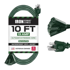 Iron Forge Cable 10ft Green Outdoor Extension Cord with 3 Outlets - 16/3 SJTW