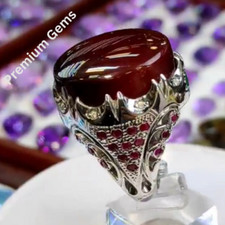 Natural 14 Carat Yemeni Brown Aqeeq Mens Ring Sterling Silver 925 Handmade