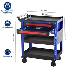 WORKPRO Premium 28" 2-Drawer Rolling Tool Cart, Heavy Duty 400 lbs Load w/Wheels