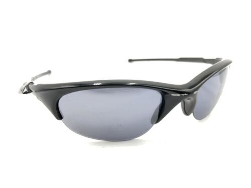 Oakley Polished Black Half Rim Wrap Sunglasses Gray Lens Sports Men Women Light - Afbeelding 1 van 12