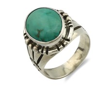 Navajo Ring .925 Silver Blue Green Southwest Turquoise Native Artist C.80's