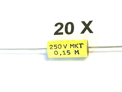 150nF, 250V-, 20%, 0,15µF, axial, MKT, RFT, TGL43199, D=7mm, L=15mm, 20 Stück